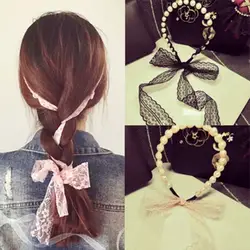 3 цвета модные Кружево Hairbands жемчуг Луки Банданы для мужчин для Обувь для девочек Для женщин Головные уборы