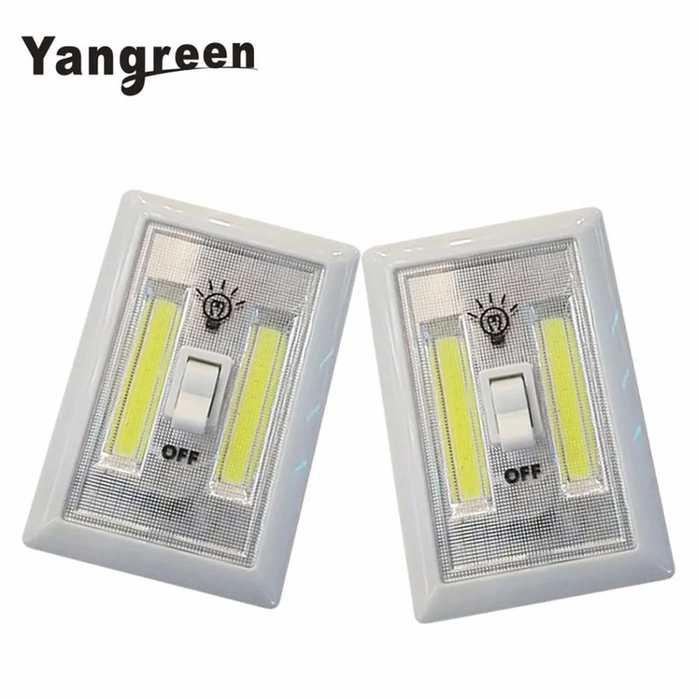 Koop 2 stks COB LED Schakelaar Licht Draadloze Draadloze Mini LED Nachtlampje Lamp Draagbare Multi Gebruik Zelf Stick battery Power Wit Kleur