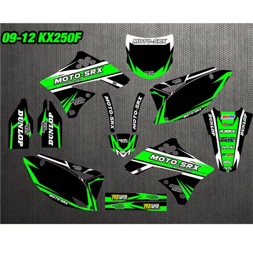 Гоночная команда индивидуальные Обтекатели графика наклейки для Kawasaki KX250F KXF250 2009 2010 2011 2012 персональный деко Комплект - Цвет: Design 1