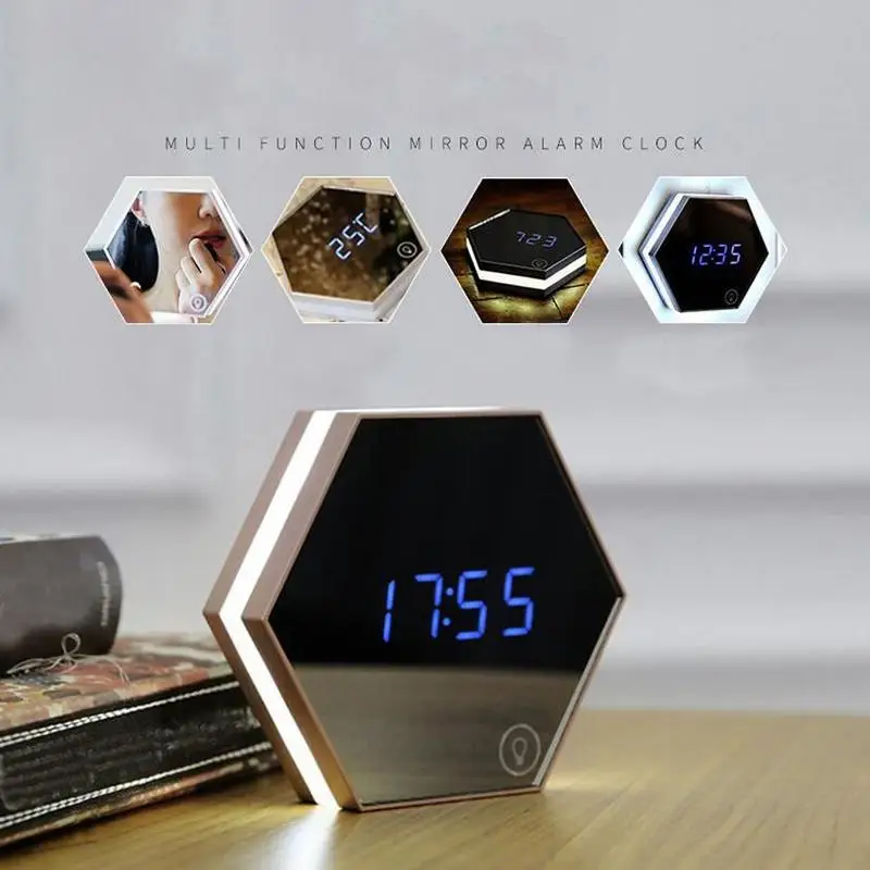 SOLLEDElectronic Multifunction LED Night Light Wall Clock Mirror Digital Display Alarm Clock