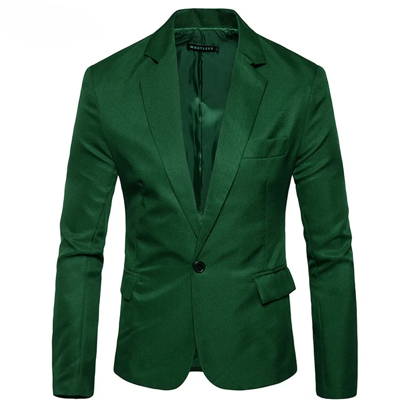 Весна/осень, Мужской Блейзер, приталенный, длинный рукав, Одноцветный, на одной пуговице, пиджак, Мужской Блейзер, пиджак, повседневный Блейзер, Masculino - Цвет: Grass green