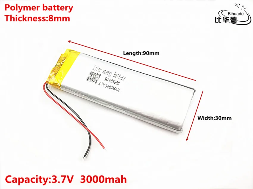 

Good Qulity 3.7V,3000mAH 803090 Polymer lithium ion / Li-ion battery for tablet pc BANK,GPS,mp3,mp4