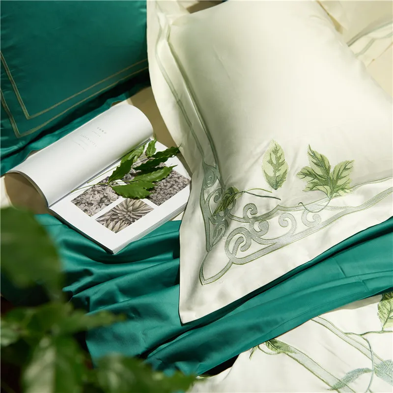Waliicorners Egyptian cotton Bedding Set leaf Embroidery Bed Linens Bed Sheet Set black white Bedclothes Queen/King Size Bed cover 4/6pcs 22 DSC_7164