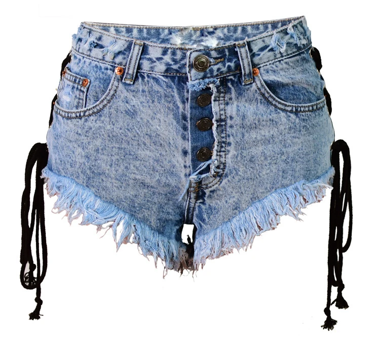 2017 Europe and the United States women's high waist open-style quilts Slim wear fringed snowflakes double banded ladies denim shorts (8)