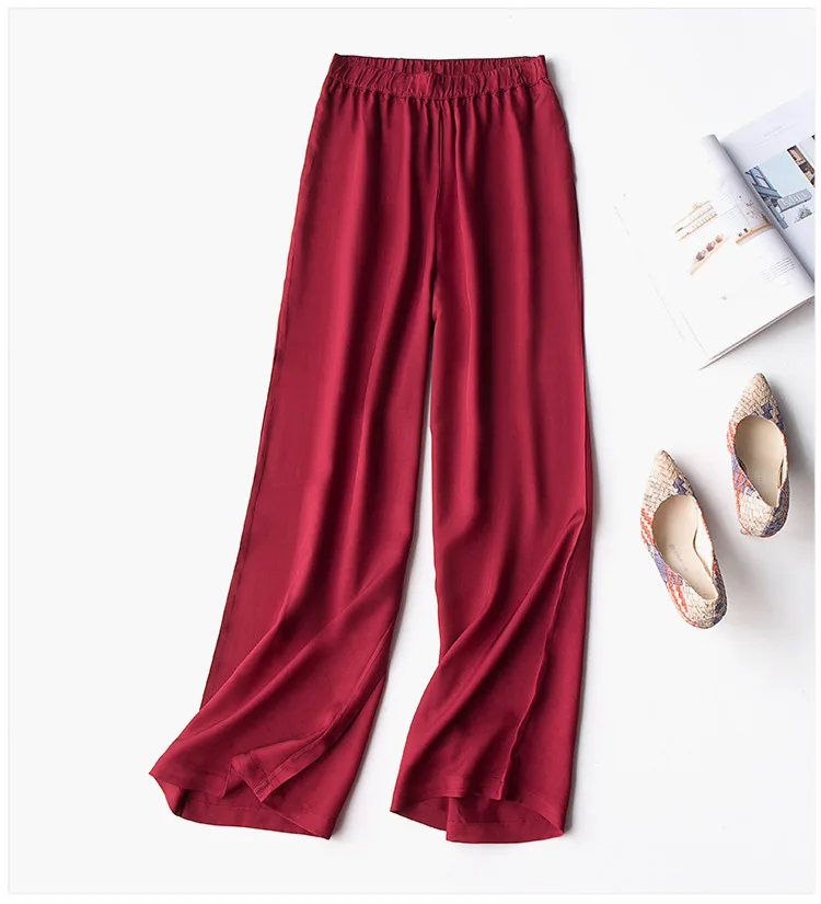 Медные аммиачные шелковые брюки свободные с высокой талией буксировочные брюки вертикальные на ощупь широкие брюки женские летние
