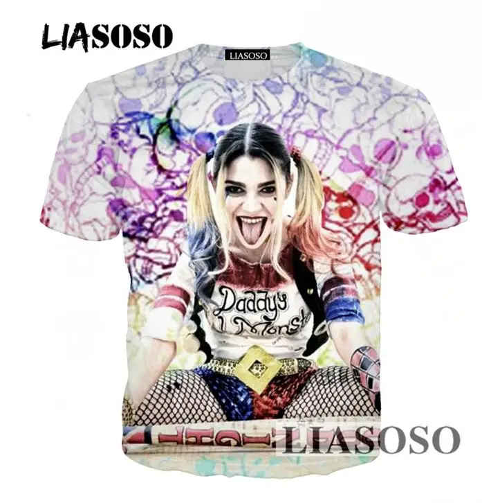 

LIASOSO Newest Casual Short Sleeves Men Women T-shirt 3D Print Movie Suicide Squad Harley Quinn Loose T Shirt Clothing T308