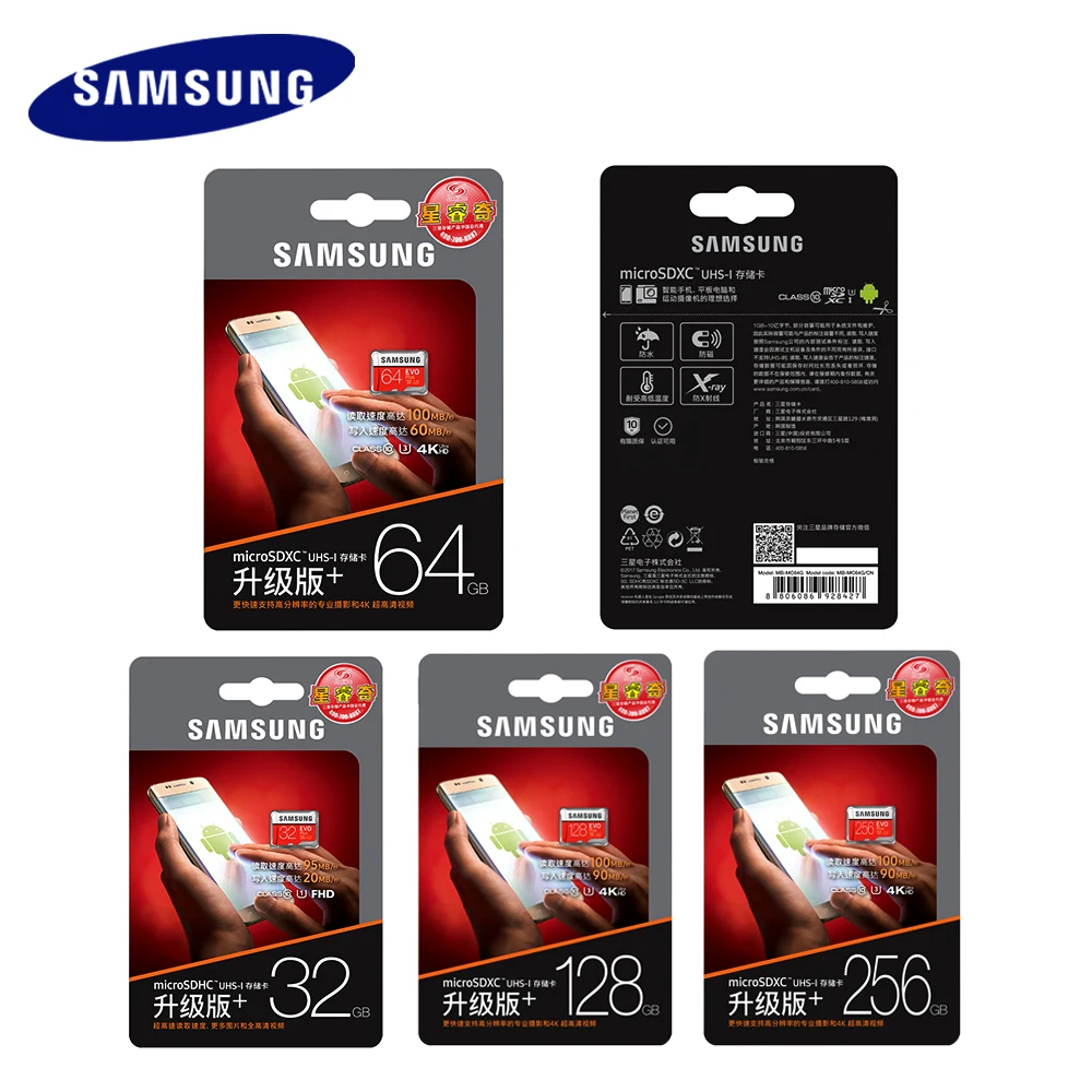 SAMSUNG 100% оригинал TF Micro SD карта памяти MicroSD EVO Plus класс 10 U3 32 Гб 64 128 ГБ 256 Смартфон