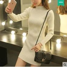 2015 New Winter Casual Warm Dress Long-sleeve Turtleneck Knitted Female Sweater Full Dress Women Basic One-piece Cozy Dresses