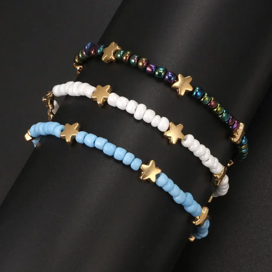

2019 Boho Beach Chain Colorful Beads Star Leg Multi Layer Anklet For Women Charm Adjustable Barefoot Foot Jewelry New