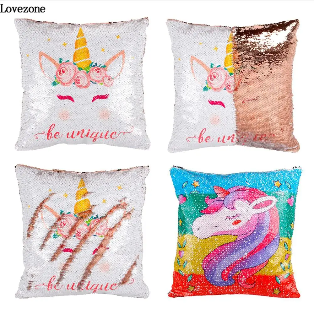 

Super Shining Magical Unicorn Cushion Cover With Sequins Reversible Color Changing Pillow Case Pillow Cover For Seat Car