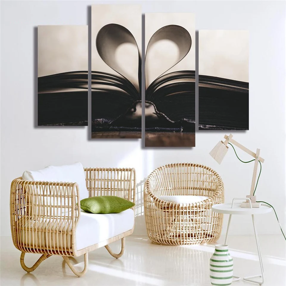 Posters Picture On Canvas Wall Artwork Home Framework 4 Panel Book Modular Decoration Living Room HD Printed Modern Painting | Дом и сад