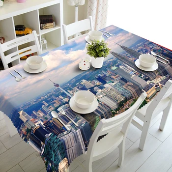 

Polyester fabric Customized size Round Square Beautiful City Luxury Modern 3D Table Cabinet Cover Dinner Table Cloth Cover