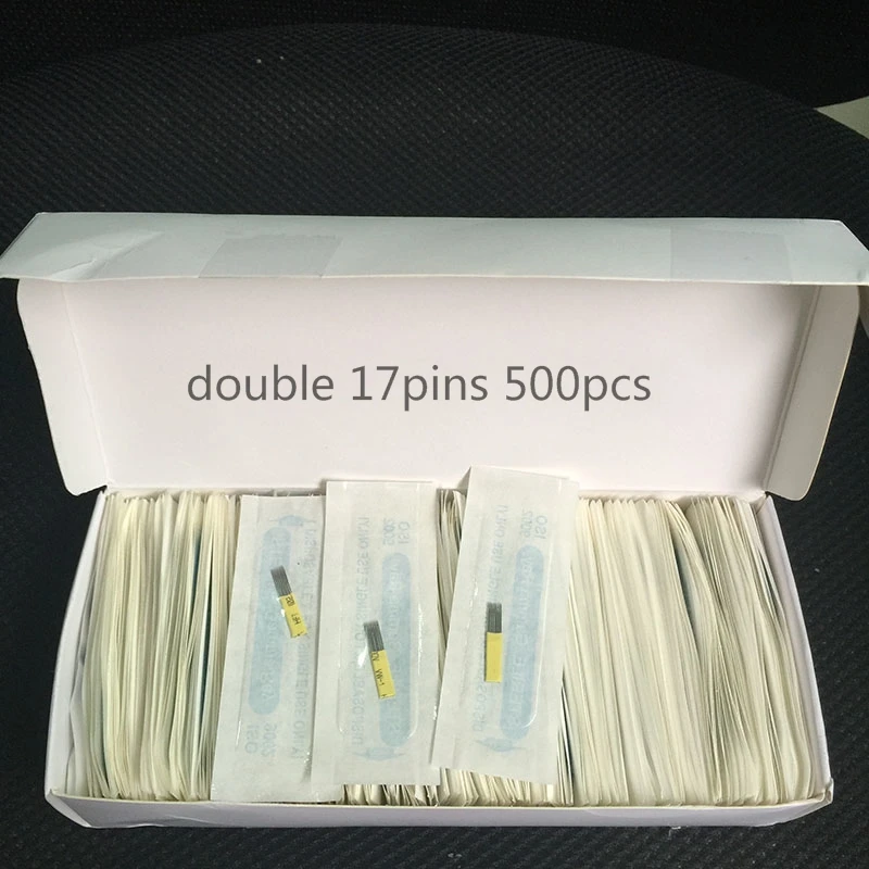 

500pcs 17 Pin Double Needles Blade For Permanent Eeybrow tattoo needle tips Manual Beauty Makeup microblading blades fog eyebrow