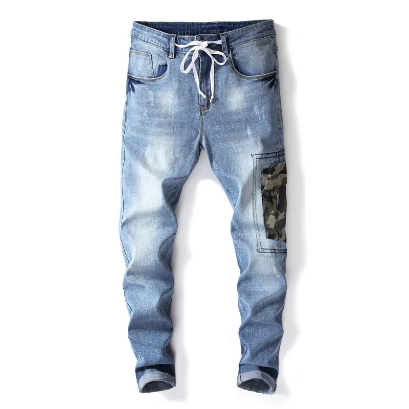 Patchwork jeans for boys 2018 Men Jeans Design Biker Jeans slim Strech Casual Jeans For Men Good Quality Four seasons 8802