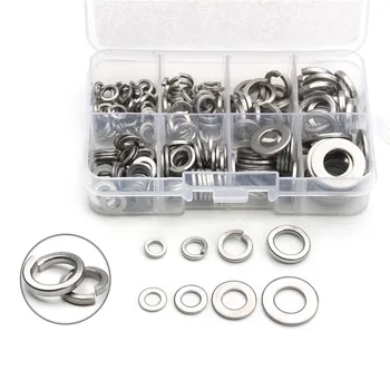 

200Pcs/Set 304 Stainless Steel Shells Pad Spring Lock Washer M5/M6/M8/M10 Elastic Gasket Flat Washer Assortment Kit