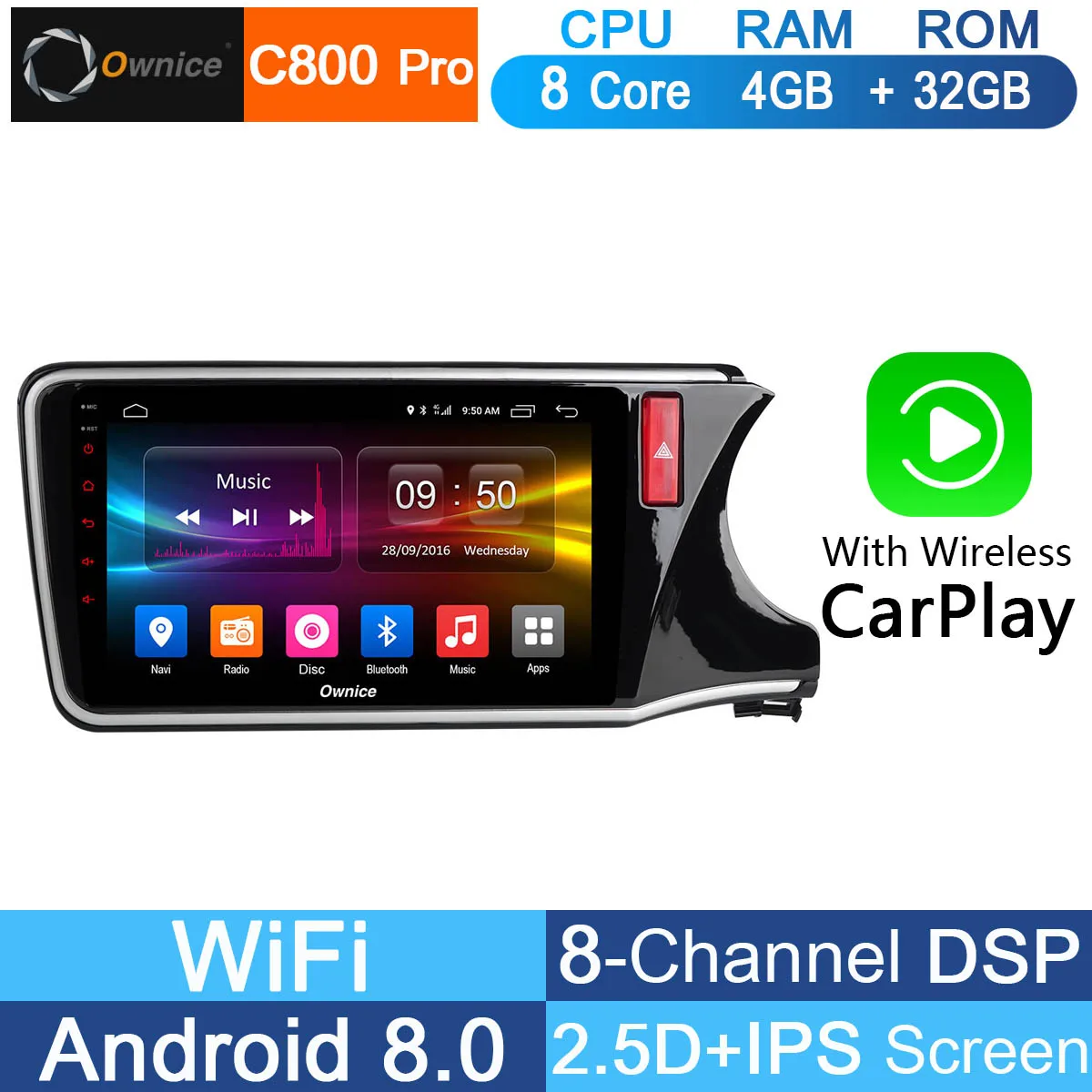 10," ips Android 8,1 Восьмиядерный 4G ram+ 32G rom автомобильный dvd-плеер Радио стерео для Honda City DSP CarPlay - Цвет: C800 Pro MT