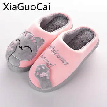 

Cat Dog Fashion Fur Winter Women Slippers Plush Cartoon Shor Plush Female Snow Slippers Home Indoors Slippers Drop Shipping