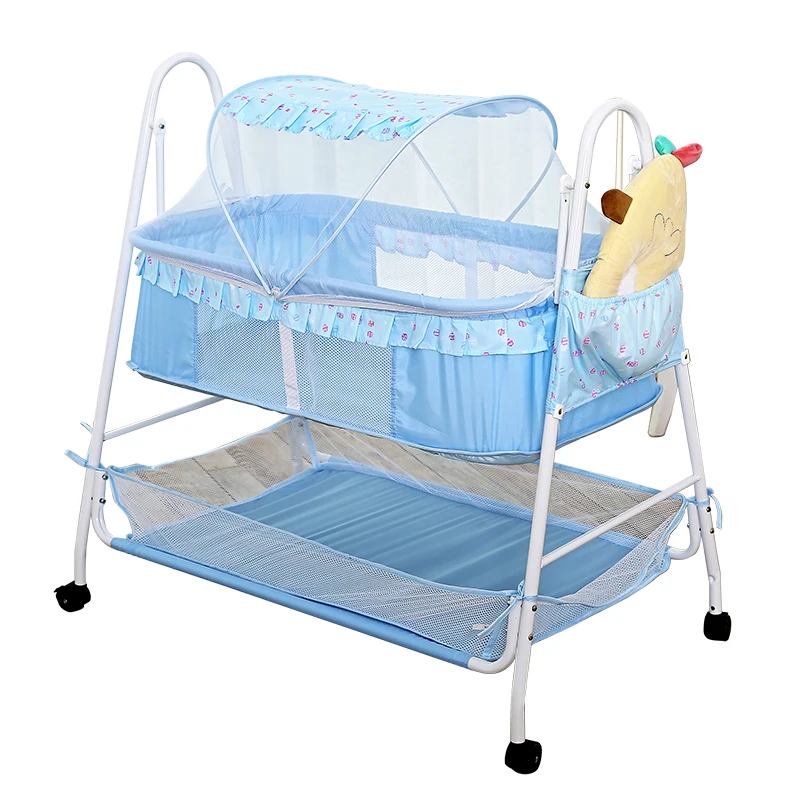 

Baby Rocking Cradle with big basket 85cm length, Swing Baby Cradle of Side Mesh Fabric, Infant Rocking Bed with Side Pocket