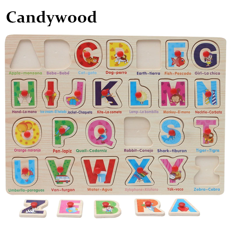Candywood испанские и английские слова головоломки Обучающие игрушки Дети Ручная