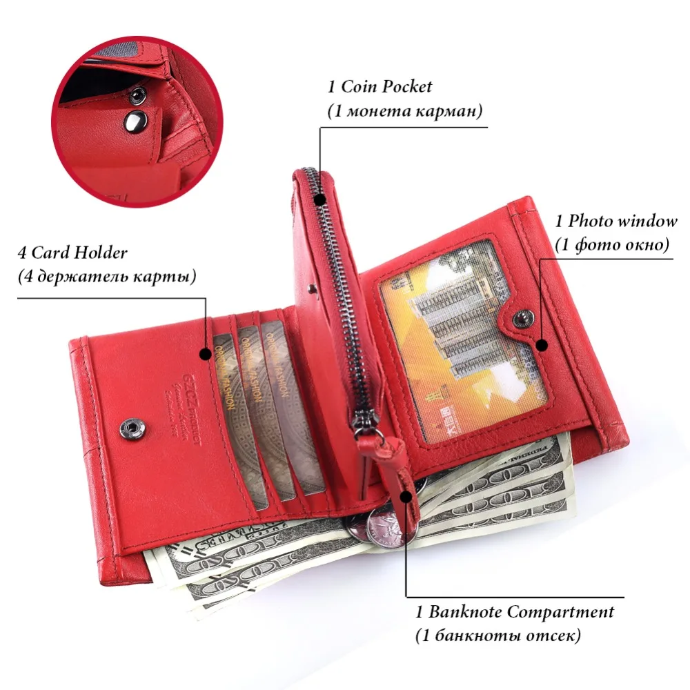 GZCZ маленький женский кошелек из натуральной кожи с карманом для монет, женский красный кошелек Portomonee, Дамский Мини Кошелек, кредитный держатель для карт, короткий кошелек