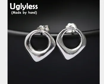 

Uglyless Genuine S990 Silver Square Studs for Women Simple Fashion Hollow Stud Earrings Geometric MINI Size Brincos Fine Jewelry