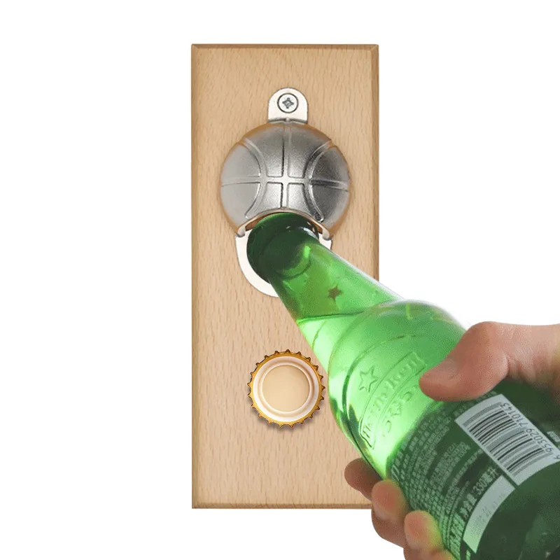 

Wall Mount Bottle Opener with Embedded Magnetic Cap Catcher in Solid Wood, Fridge Mountable Novelty Beer Lovers Gifts for Men