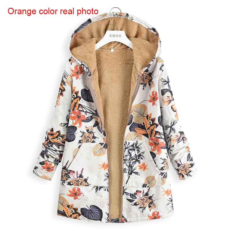 Women Jacket Winter Vintage Floral Print Female Jacket Coat Women Hooded Fleece Basic Jacket Warm Pocket Oversize Outwear 5XL Women Jacket Winter Vintage Floral Print Female Jacket Coat Women Hooded Fleece Basic Jacket Warm Pocket Oversize Outwear 5XL