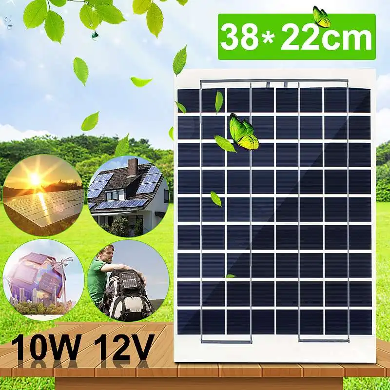 Sunpower 10 Вт 12 В поликристаллическая солнечная панель солнечная батарея полимерный солнечный модуль зарядное устройство с 2 зажимами аллигатора и кабелем 4 м