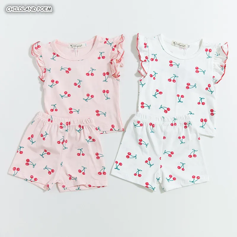 

Newborn Baby Girl Clothes Set Summer Cherry Baby Girls Clothing Set 100% Cotton T-shirt + Shorts Infant Girl Outfits Sleepwear