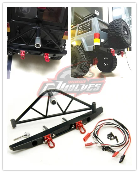 

GWOLVES 1:10 Metal Rear Bumper Collision avoid with Trailer ring Spare tire stand led Light for Axial SCX10 90046 RC Crawler Car