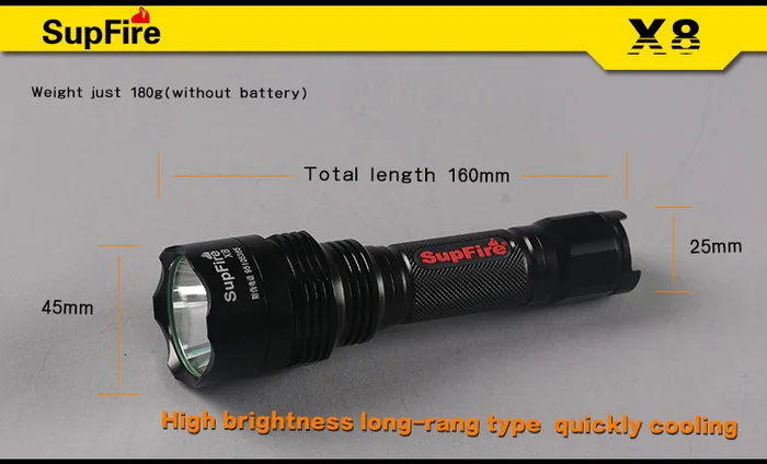 Оригинальный SupFire X8 Cree T6 900 люмен Водонепроницаемый IP67 10 Вт светодиодный один фонарик Перезаряжаемые факел на 18650 Батарея