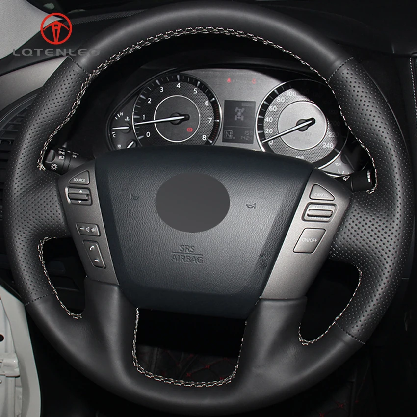 Buy LQTENLEO Black Genuine Leather Car Steering Wheel