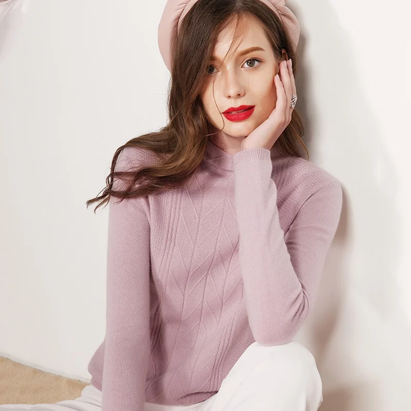

2018 high quality sweater women's pure cashmere sweater knit pullover ladies half-high collar warm shirt women's pullover