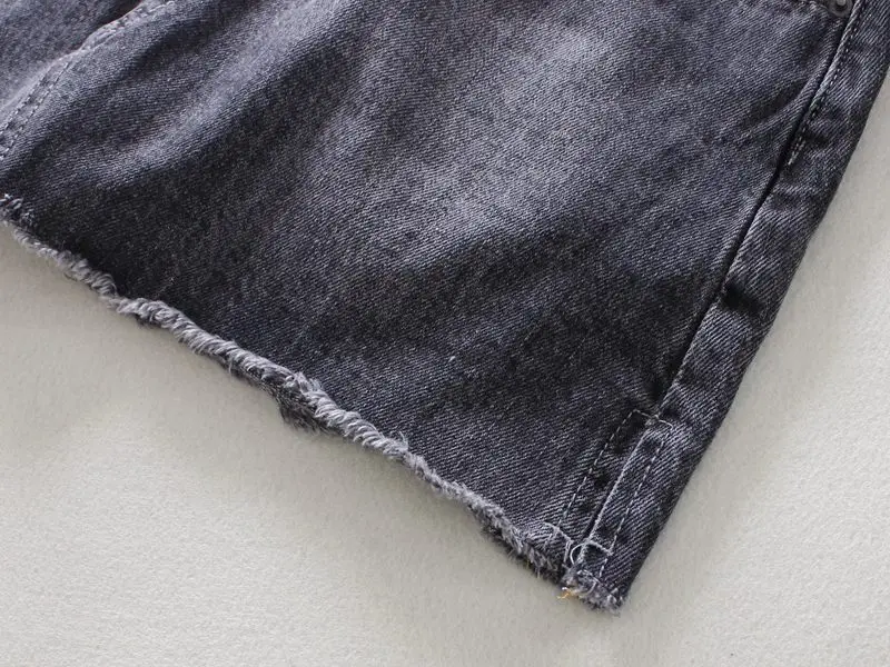 2019 летние темно-серый женские джинсовые юбки трапециевидной формы юбки порождения обеих сторон отбеленные длиной выше колена мини-шорты