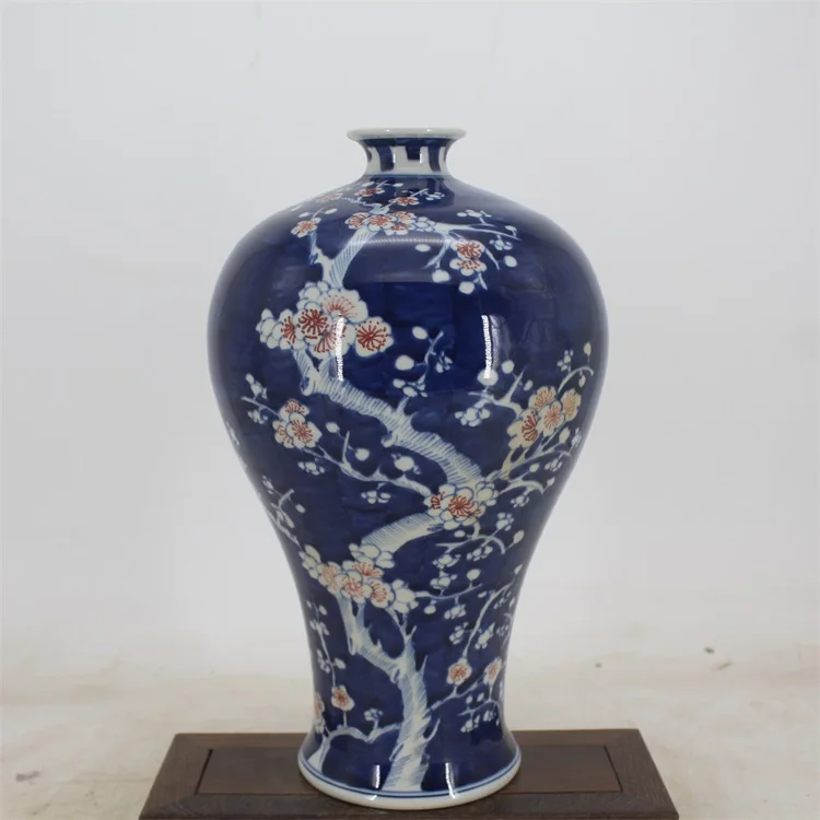 

9 Antique QinggDynasty porcelain vase,Blue and white red ice plum bottle,Hand-painted crafts,Collection&Adornment,Free shipping