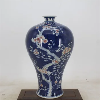 

9 Antique QinggDynasty porcelain vase,Blue and white red ice plum bottle,Hand-painted crafts,Collection&Adornment,Free shipping