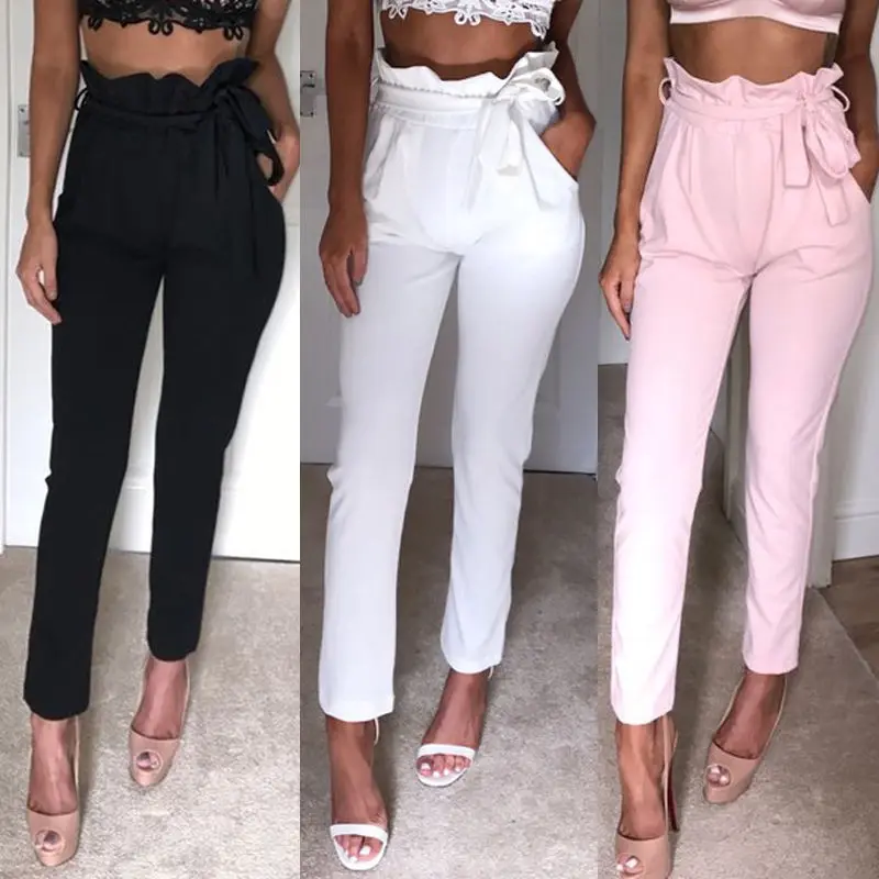 

2018 Fashion Spring Summer High Waist Pencil Pants Women Casual Elegant Pockets Pants Female Solid skinny Trousers Female Bottom