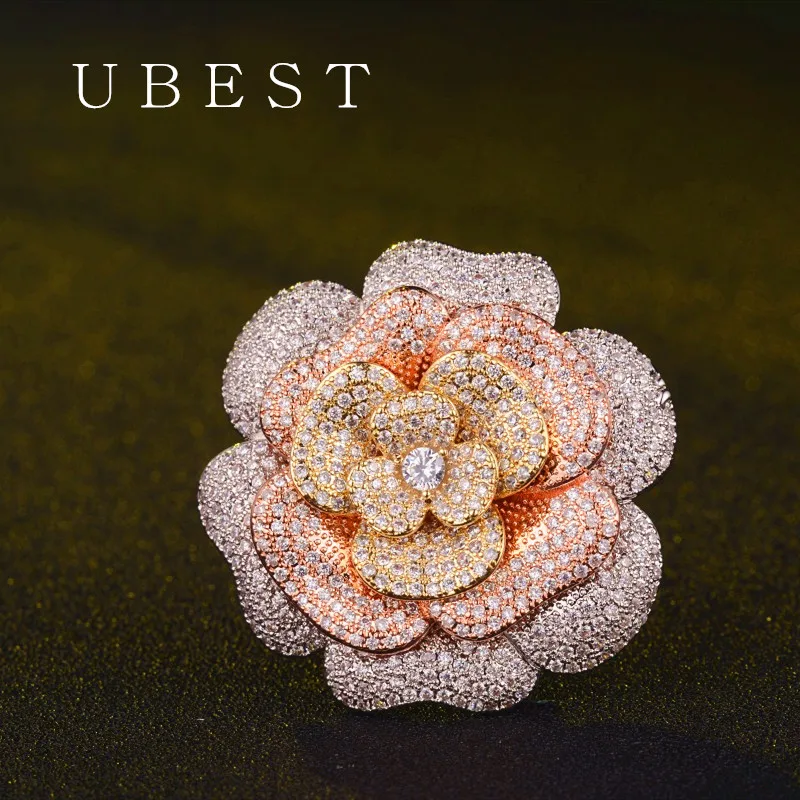 

UBEST Fashion Jewelry Rose Gold Mix Color Color Flower Rhinestone Zircon Crystal Brooch Pins for Women Lady