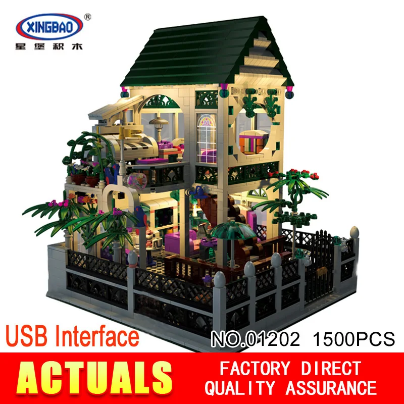 

XingBao 01202 1500Pcs with light USB the Romantic heart of the Two floors of Building Block Bricks for children's toys XB-01202