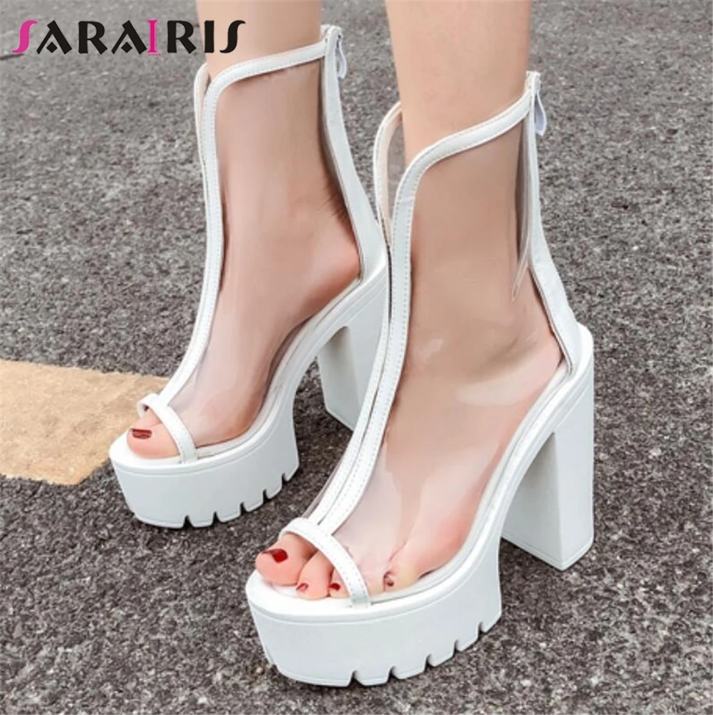 

SARAIRIS New Brand Transparent Platform mid-calf Boots Women Autumn 2019 Fashion Party Night Club Women High Heels Shoes Woman