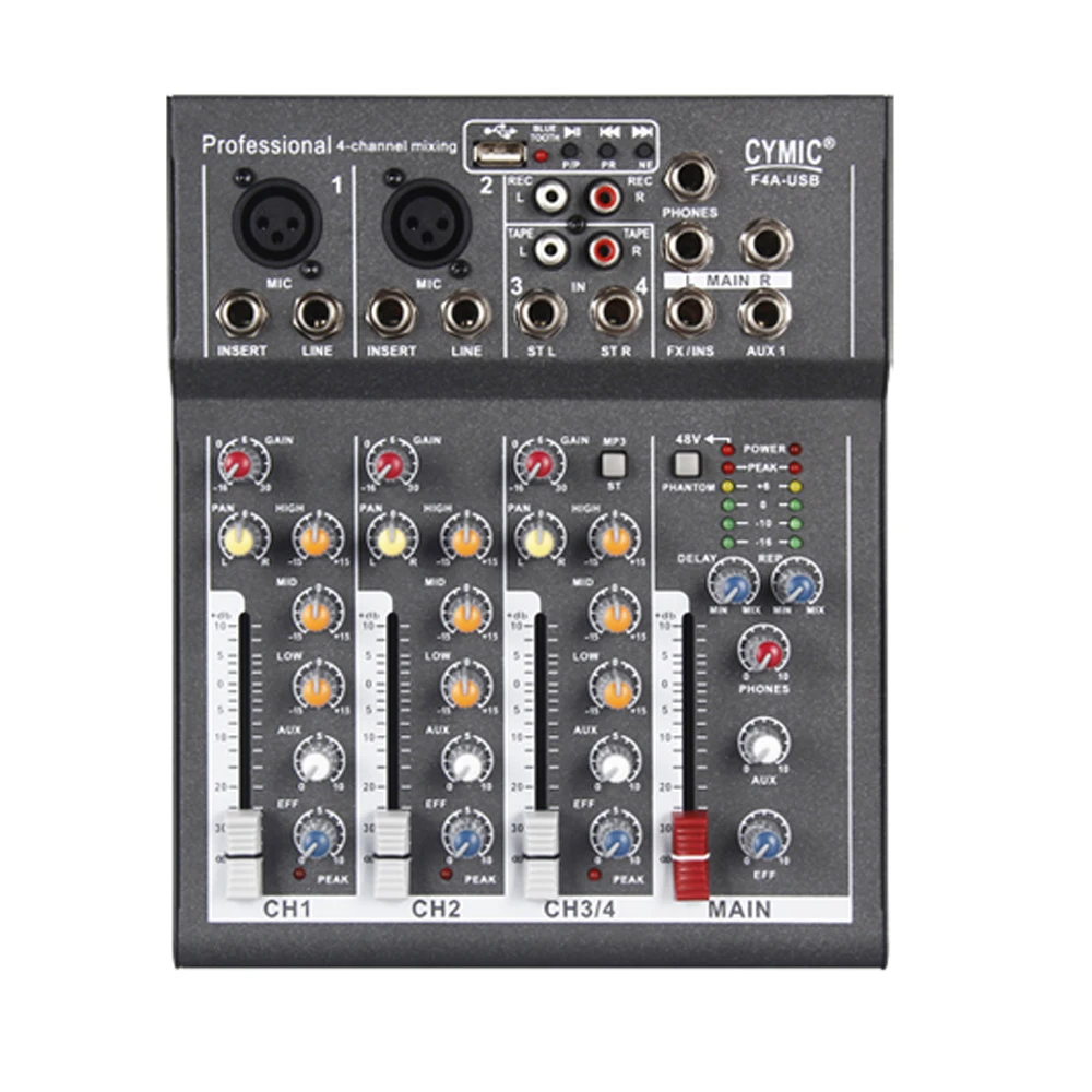 

4 Channels Portable Audio Mixer Mixing Console with USB DJ Sound Mixing Console 48V Amplifier for Karaoke KTV Party