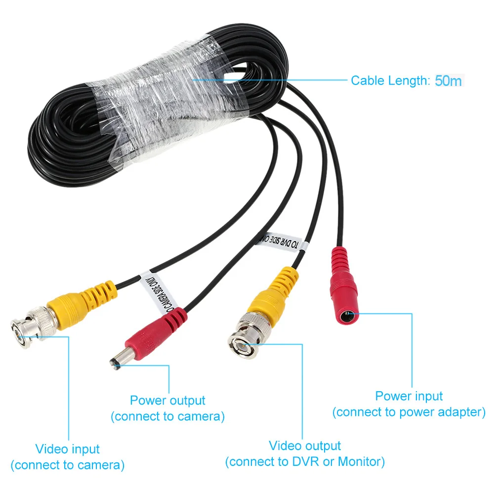 Lofam видеонаблюдения кабель 50 м 165ft видео Мощность кабель высокого качества BNC+ DC Разъем для камер видеонаблюдения DVR Системы