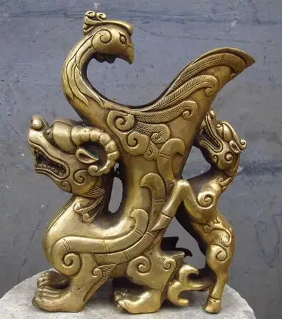 SUIRONG---512 + Китайская латунная медная статуя Foo Dog Lion kylin Phoenix Bird head Kylin | Дом и сад