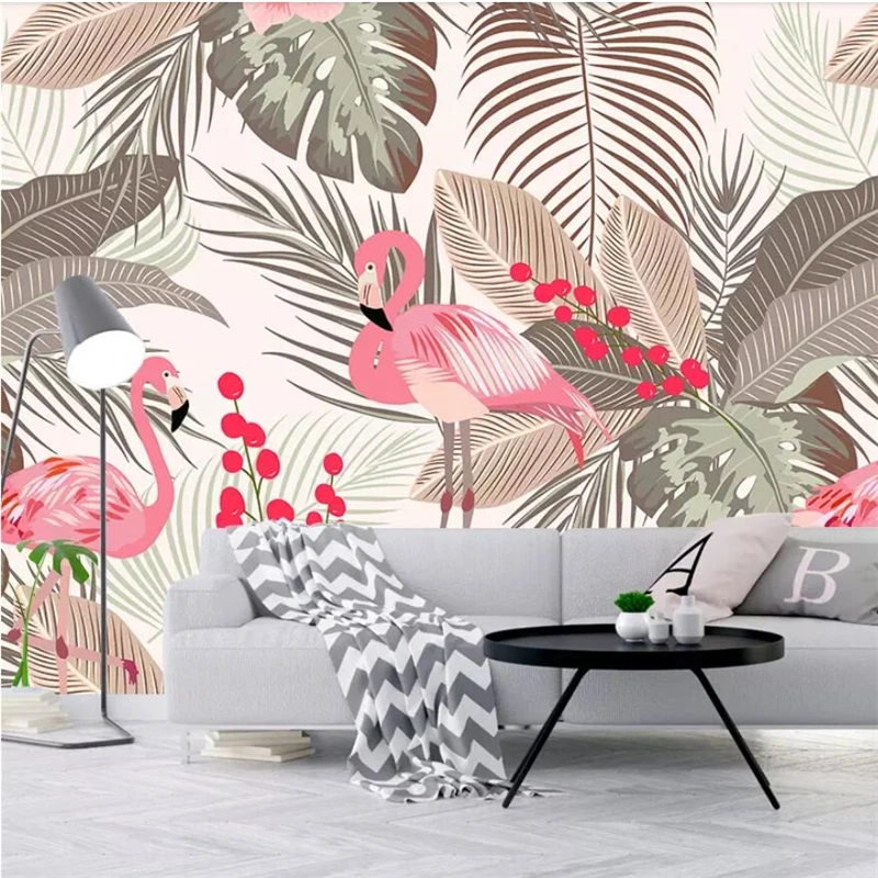 Beibehang скандинавские простые маленькие свежие Фламинго тропические листья ТВ фон стены на заказ большие фрески экологические обои
