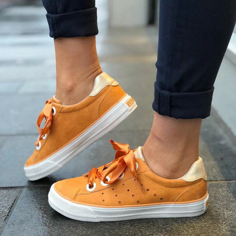 

Fashion Women Shoes Lace Up Vulcanize Leather Sneaker Light Female Shoes Breathable Confort Sneakers Flat Casual Ladies Shoes