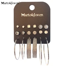 Marte& Joven стразы, круглые и Кристальные квадратные серьги, наборы для женщин, подростков, девочек, популярные серебряные тона, 9 пар, серьги-гвоздики, набор