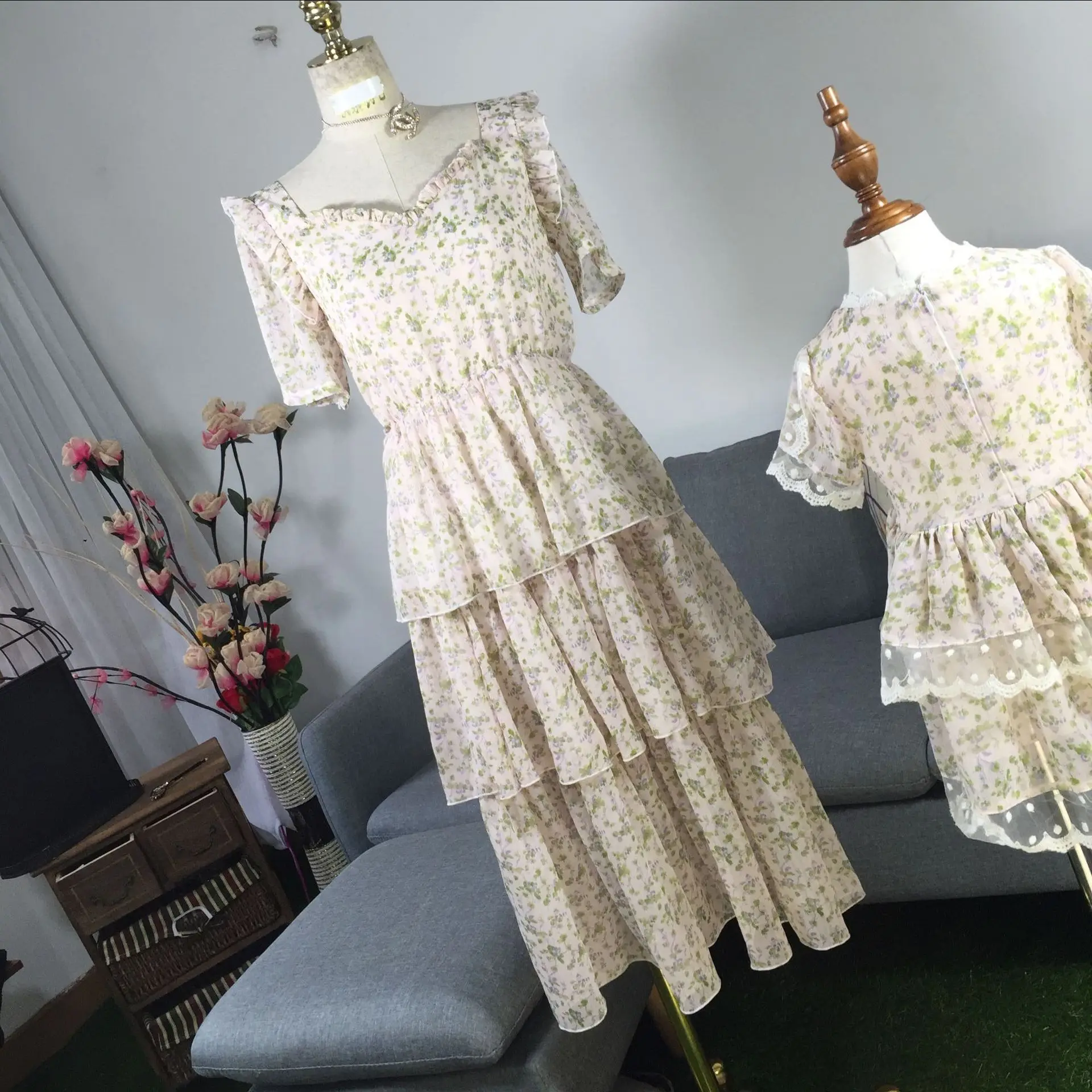 Платья для мамы и дочки; шифоновое кружевное свадебное платье принцессы; платье для мамы и дочки; богемные Семейные комплекты с цветами