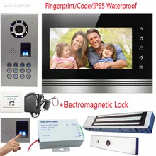 Fingerprint/Code Video Intercom Door Phone Waterproof IP65 Camera Doorbell 7″ Touch Keys Color Screens With Magnetic Door Lock