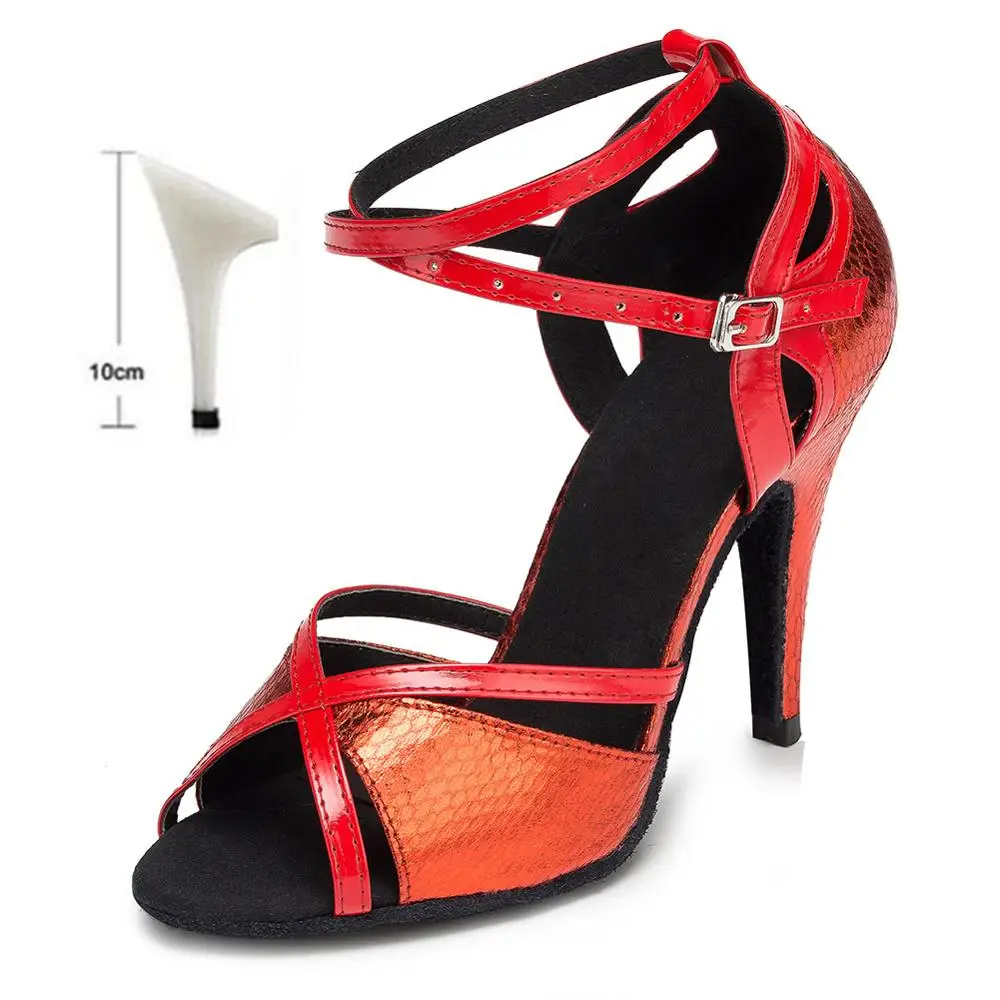 Танцевальная обувь для девочек женские бальных латиноамериканских танцев профессионального Танго Вечерние обувь для танцев на детей в возрасте примерно 6 см/7,5/8,5/10 см; ; Прямая поставка; - Цвет: Red   10cm