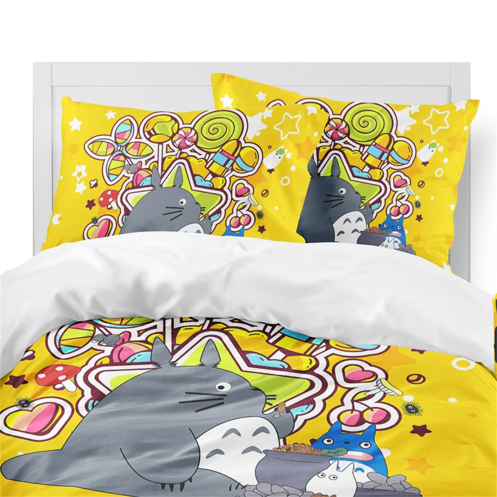 3D мультяшный Комплект постельного белья Белый Кот Тоторо дизайн пододеяльник набор фиолетовый галактика постельные принадлежности детский природный пейзаж постельное белье 3 шт. D49